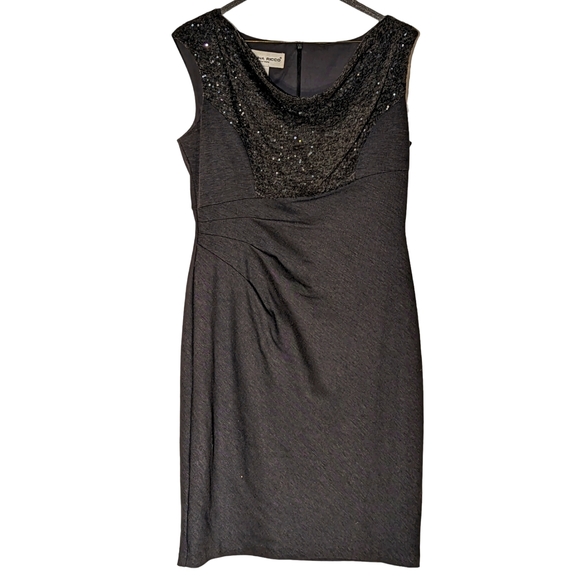 Donna Ricco grey dress with sparkly top, draping. Size 10. - Picture 1 of 4